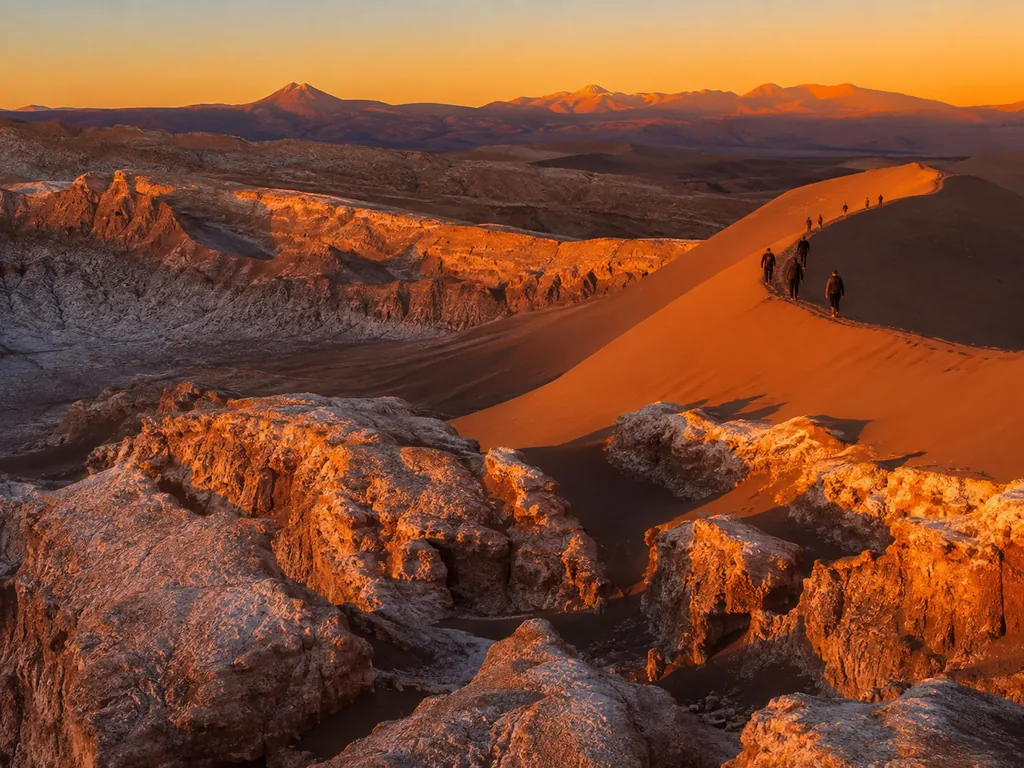 Salt formations glowing at golden hour